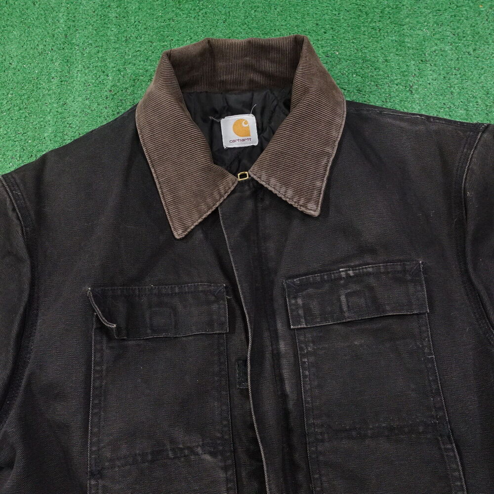 VINTAGE CARHARTT C26 BLK FULL ZIP QUILT‎ LINED DUCK CANVAS JACKET SIZE XL - Picture 2 of 12